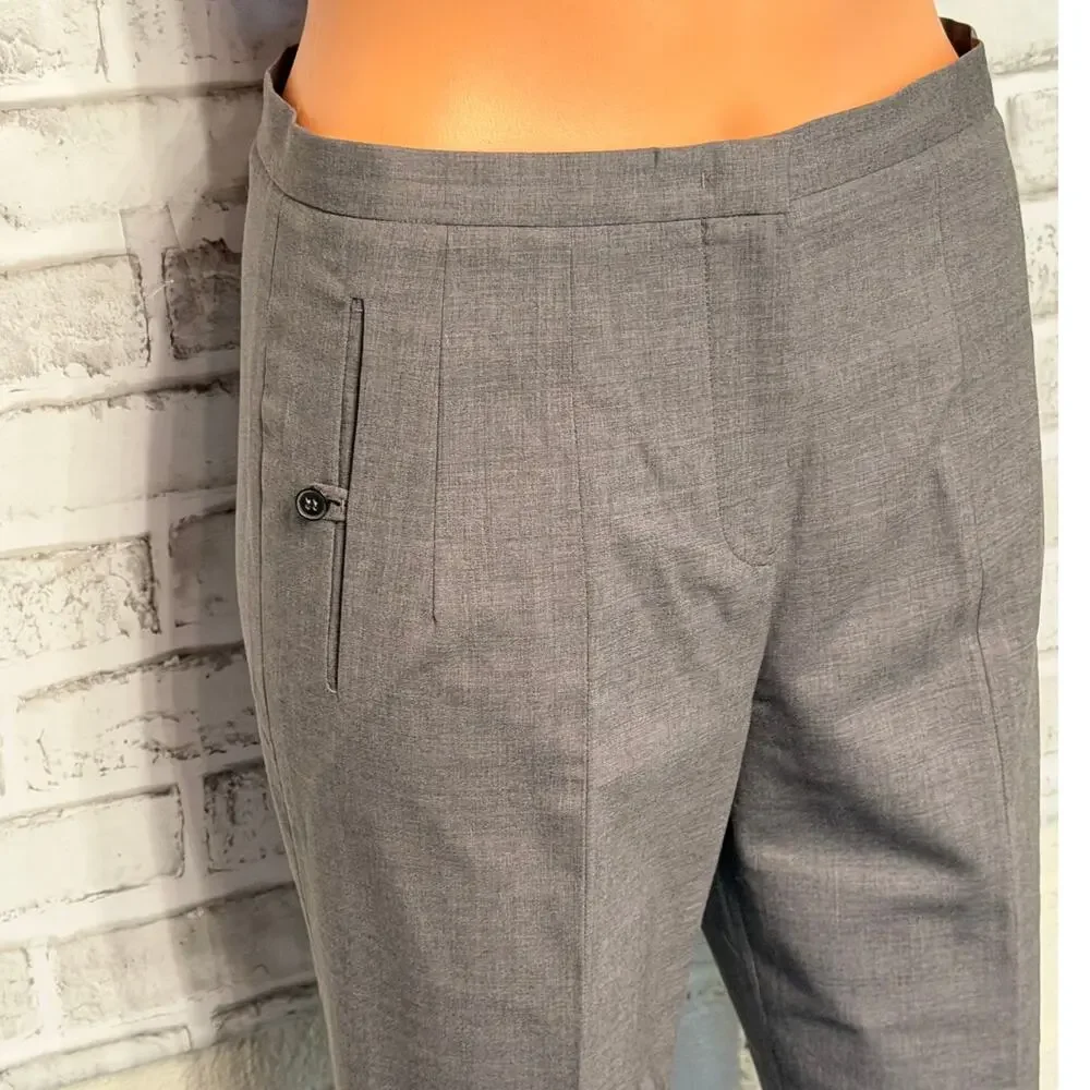Jil Sander Grey Virgin Wool Tailored Trousers size US 4 Ankle Front Hem Slit